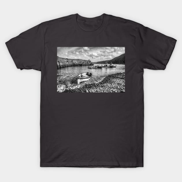 Clovelly Harbour, North Devon, UK, Black And White T-Shirt by tommysphotos